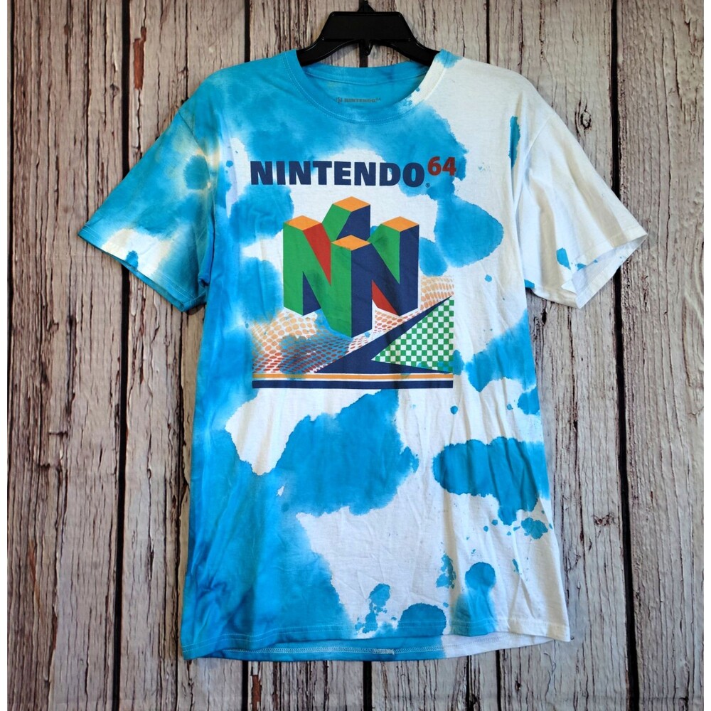Nintendo 64 Mens M T-Shirt Cotton Jersey Tie-Dye Blue/White Graphic Logo